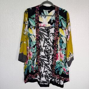 John Mark Cardigan Womens Large XL Floral Embroidered Boho Tropical Kimono